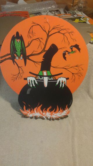 Vintage Beistle Halloween Witch And Cauldron Die Cut
