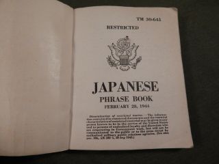 WWII U.  S.  Army,  U.  S.  Marines,  U.  S.  Military,  JAPANESE PHRASE BOOK,  1944, 2