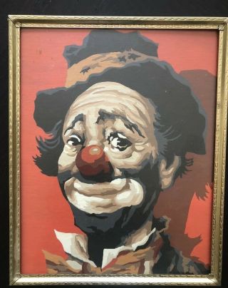 2 VTG Clown Paint By Number Emmett Kelly Mid Century Hobo Circus 1960s Framed 2