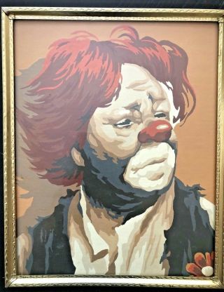 2 VTG Clown Paint By Number Emmett Kelly Mid Century Hobo Circus 1960s Framed 3