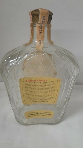 Vintage Seagram ' s Crown Royal Fifth Whiskey 1965 Bottle 