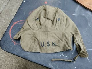 Vtg.  Nos Ww2 Wwii Us Navy Usn Deck Wet Foul Weather Jacket Hood Hat Cap Size 7 ¼