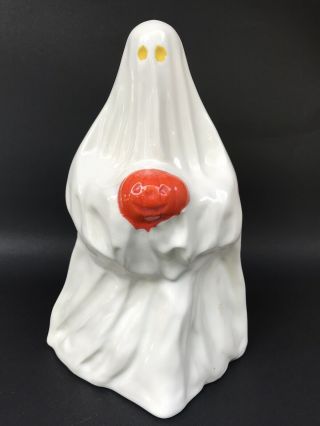 Vintage Ceramic Halloween Ghost Figurine,  With Jack O Lantern 1978 Duncan Mold
