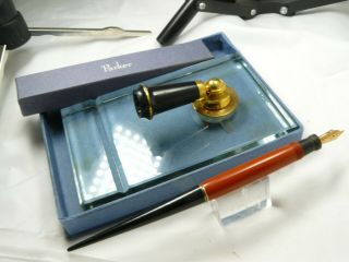 Parker Duofold Big Red Desk Fountain Pen With Glass Base