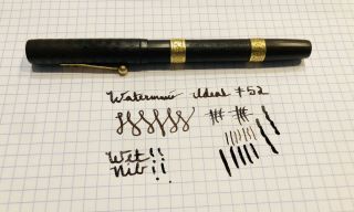 Antique Waterman’s Ideal 52 Fountain Pen 14k Gold Vintage Flex Nib Gold Bands