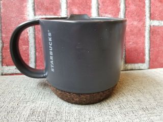 Starbucks Coffee Cork Bottom 2016 Black Logo Ceramic Travel Cup Mug 12 Oz W/ Lid