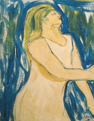 Vintage Abstract Acrylic On Canvas Edvard Munch Modern Art 20th Century