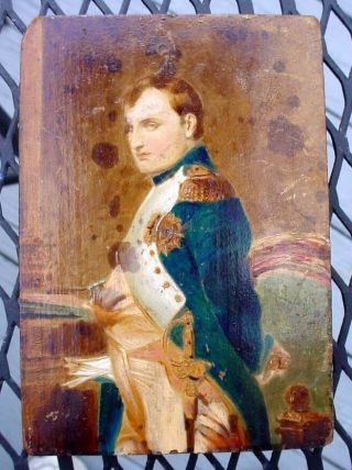 Antique Napoleon Bonaparte Oil Painting Print? On Wood Panel 5 5/8 " X 4 " N/r