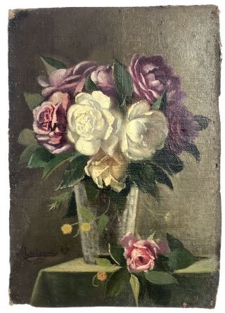 Late 19th Century French Impressionist Still Life Of Roses,  Signed,  Dated 1889