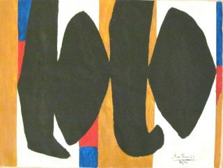 Vintage Abstract Acrylic On Canvas Signed Robert Motherwell,  Modern - 20th Century