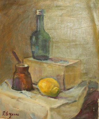 French Post Impressionist Oil Painting Still Life,  Signed P.  Cezanne