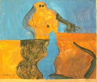 Vintage Abstract Acrylic On Canvas Max Ernst Modern Art 20th Century