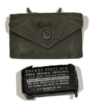 US Army USMC Military WW2 Medic Canvas Web FIRST AID POUCH & WWII Packet Bandage 2