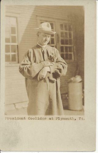 President Calvin Coolidge Holding Kitten At Plymouth,  Vt.  Real Photo By Chalmers