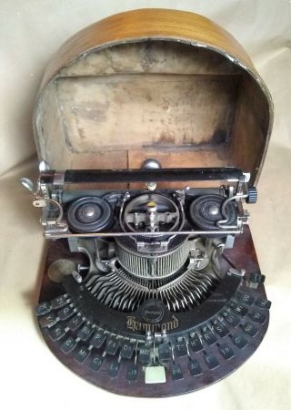 Circular Antique Typewriter Hammond Multiplex Ideal Curved Keyboard Wood Box