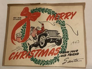 1943 Santa Claus World War Ii Military Jeep Buy War Stamps Merry Christmas Card?