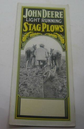 1921 John Deere Tractor Co Brochure Light Running Stag Plows Farm Sales Paper