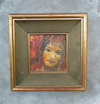 Vintage Framed Oil Painting Abstract Portrait Of A Girl 1970 
