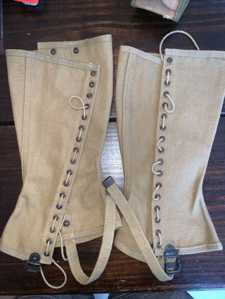 Ww2 Us Army Khaki Leggings Gaiters Spats Size 3r Dated 1942 D - Day Cond.