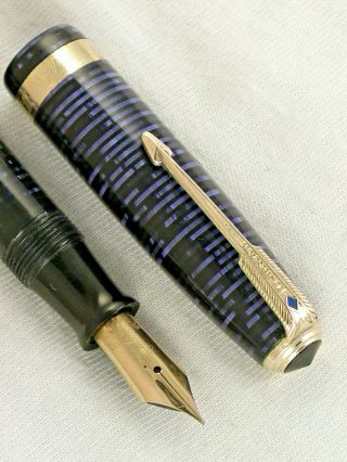 Vintage 1946 Azure Blue Striped Parker Vacumatic Major Fountain Pen Restored