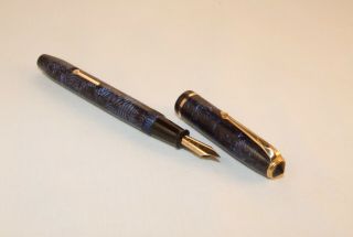 Vintage Conway Stewart No 28 Fountain Pen - Blue & Blk Lined Marble - Near