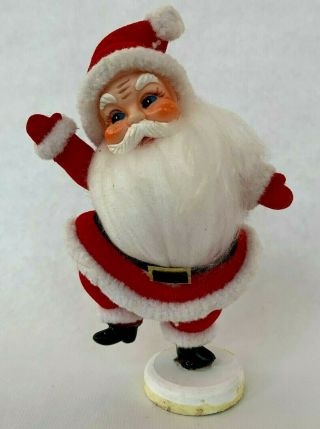 Vintage Flocked Velvet Over Plastic Dancing Santa Claus Christmas 9” Figurine