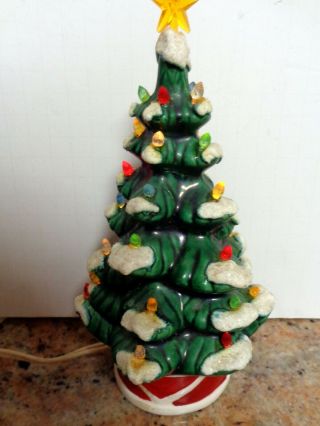 9 " Lighted Plug In Ceramic Christmas Tree Vintage