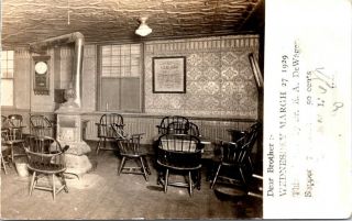 1929 Interior Of Restaurant For Church Service?,  Real Photo Postcard
