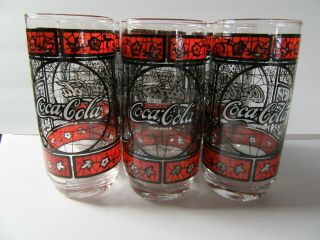 6 Coca Cola Coke Tiffany Style Glass Tumblers Glasses 3