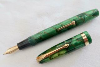 Conway Stewart No.  84 Fountain Pen,  C1955,  Green Marbled With Gold Veins,