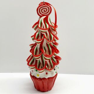 Ribbon Candy Christmas Tree Ornament Peppermint Cupcake Molded Holiday Decorativ