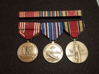 Wwii Good Conduct,  American Campaign,  Victory Medal W/ Matching Ribbons