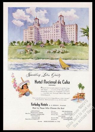 1947 National Hotel Nacional De Cuba Color Illustrated Vintage Print Ad