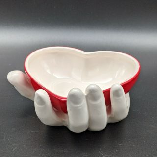 Ceramic Hand Holding A Heart Jewelry Trinket Dish,  White And Red Valentine