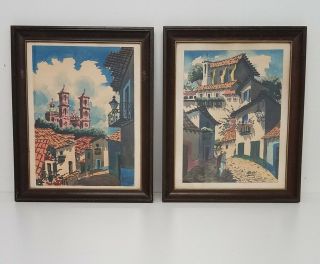 Mexico Maxx Mexican Artist Watercolor Vtg Paintings 16x13