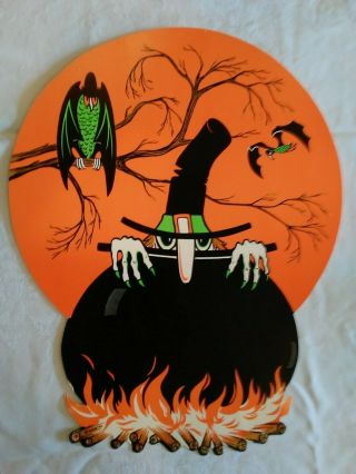 Vintage Beistle Halloween Witch And Cauldron Die Cut