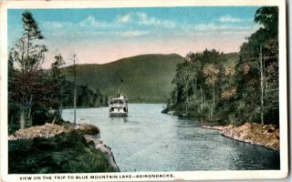 S21 2269 Vintage Postcard Blue Mountain Lake Adirondacks Ny Tour Boat 1918