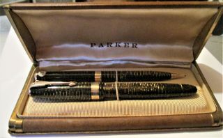 Vintage Parker Vacumatic Fountain Pen & Pencil Set With Case
