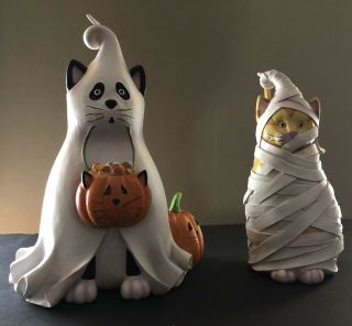 Dog As Ghost Cat As Mummy Halloween Figure Statue Decor