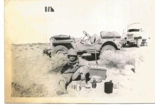 Ww2 Photo - Soldier With Rations Near Jeep And Us Mail Box - 1942
