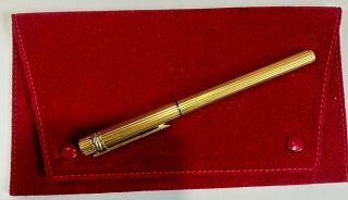 Vintage Must De Cartier Trinity Pen With 18k Nib & 22 Gold Plate Red Enamel Clip