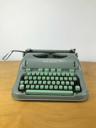Hermes 3000 Typewriter Portable Sea Foam Green With Case