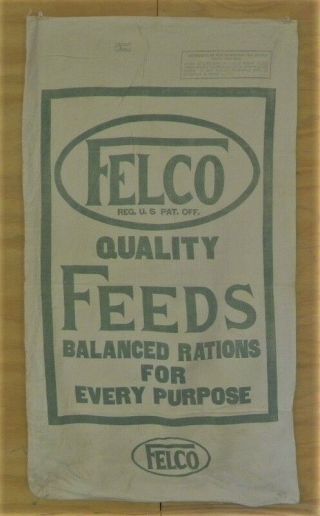 Vintage Felco Quality Feeds,  Livestock,  Cattle,  Hog,  Poultry Cloth Feed Sack