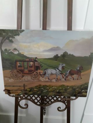 Vintage Folk Art Oil Painting By Alice Hershberger (note: Stand Not)