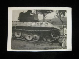 Ww2 Era Photograph Of Soldier And A German Tank.  3 1/2 " X 5 "