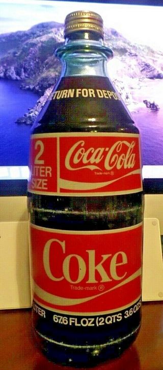 Vintage 2 Liter Coke Coca - Cola Bottle With Cap 1970 