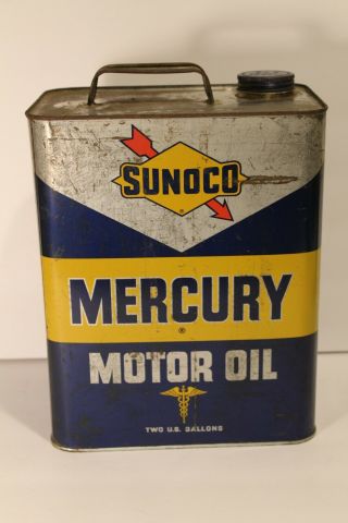 Vintage Sunoco Mercury Motor Oil 2 Gallon Can Gas Station Advertising