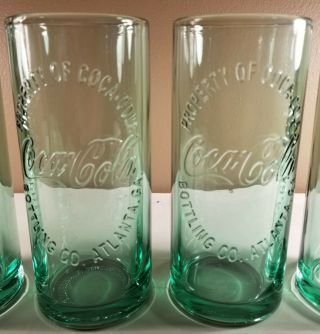 2009 Property of Coca Cola Atlanta GA Green Recycled 16 oz.  Glass Set of 4 2