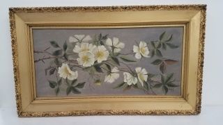 Signed Julia C.  1908 Art Deco Floral Oil Painting Framed 30x17