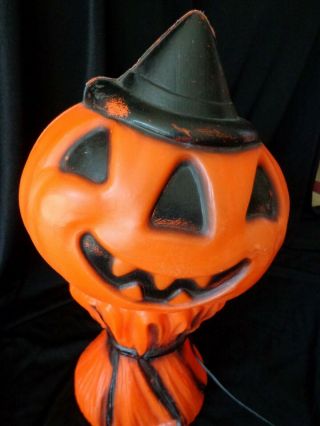 Vintage 1980 ' s Orange Plastic PUMPKIN & HAYSTACK Halloween BLOW MOLD Light 2